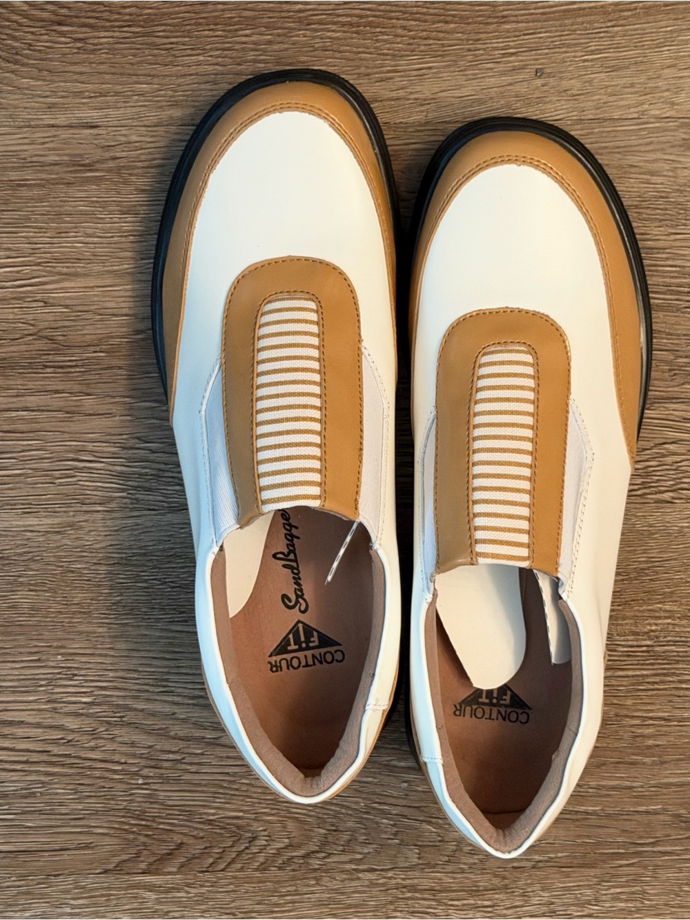 Women’s Slip-On Loafers in White and Tan — Contour Fit